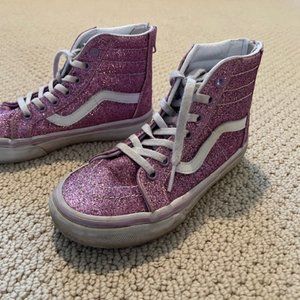 Kids Vans pink glitter high tops, size 1